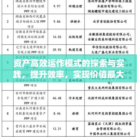 资产高效运作模式的探索与实践，提升效率，实现价值最大化