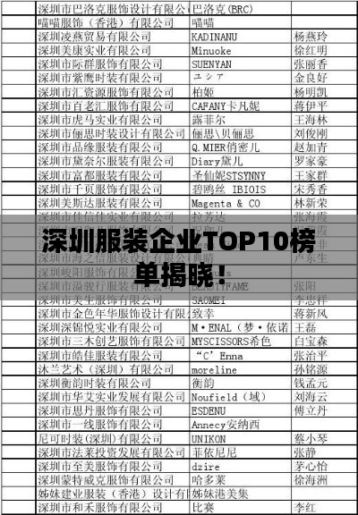 深圳服装企业TOP10榜单揭晓！