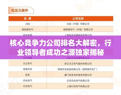 核心竞争力公司排名大解密，行业领导者成功之源独家揭秘
