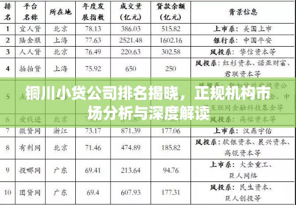 铜川小贷公司排名揭晓，正规机构市场分析与深度解读